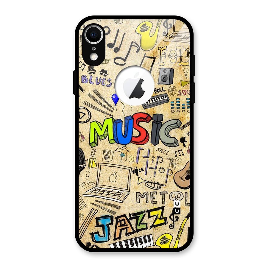 Music Pattern Glass Back Case for iPhone XR Logo Cut