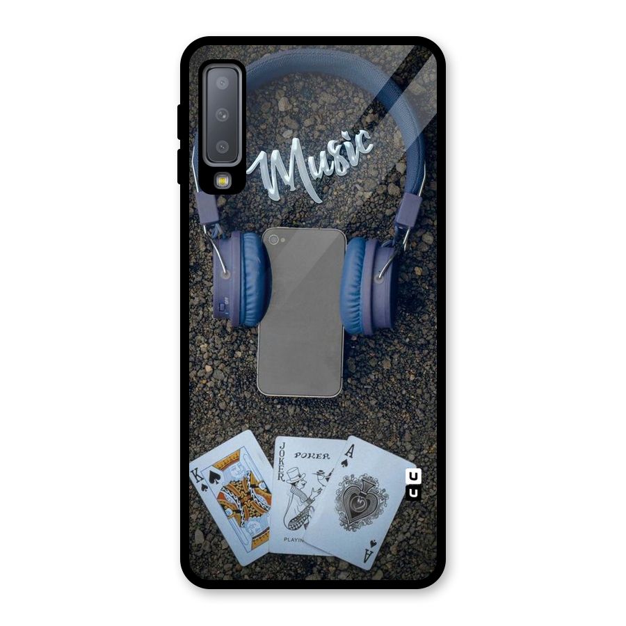 Music Power Cards Glass Back Case for Galaxy A7 (2018)