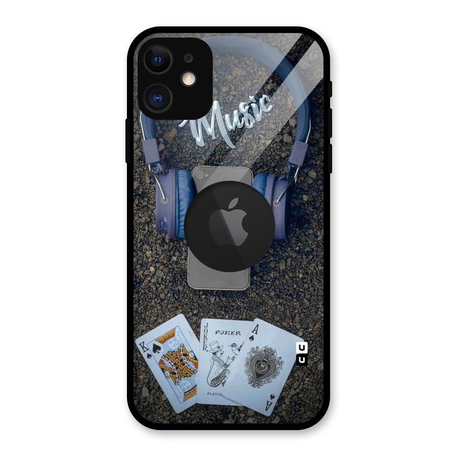 Music Power Cards Glass Back Case for iPhone 11 Logo Cut