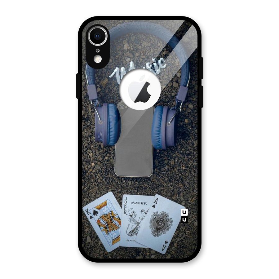 Music Power Cards Glass Back Case for iPhone XR Logo Cut