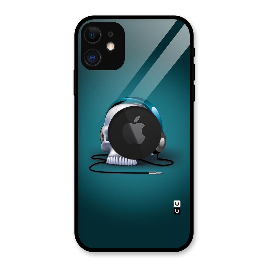Music Skull Glass Back Case for iPhone 11 Logo Cut