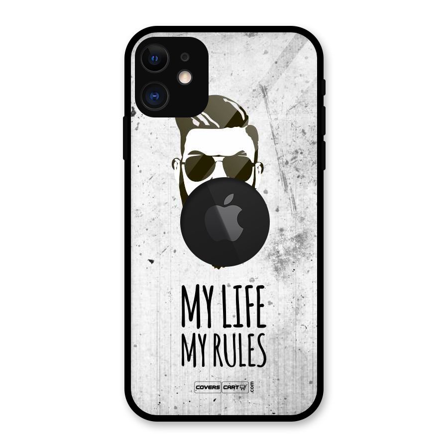My Life My Rules Glass Back Case for iPhone 11 Logo Cut