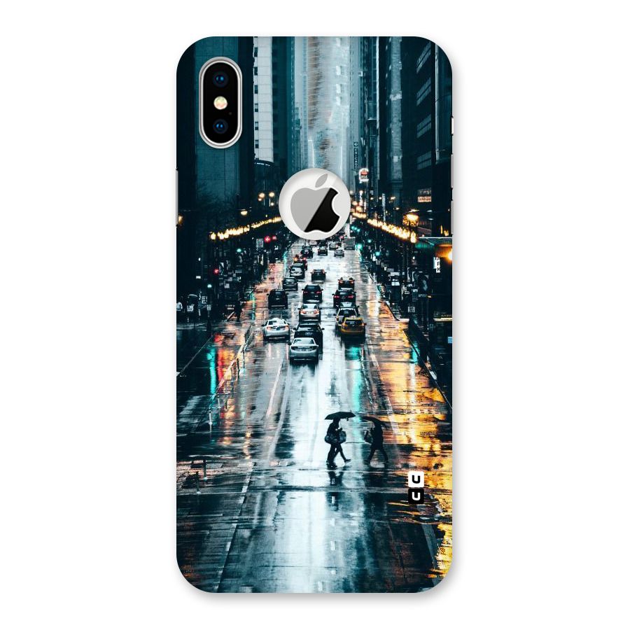 NY Streets Rainy Back Case for iPhone X Logo Cut