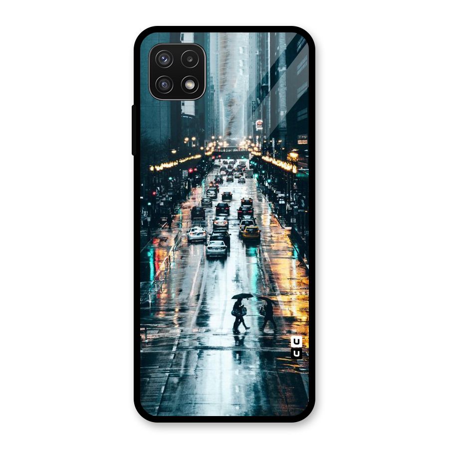 NY Streets Rainy Glass Back Case for Galaxy A22 5G