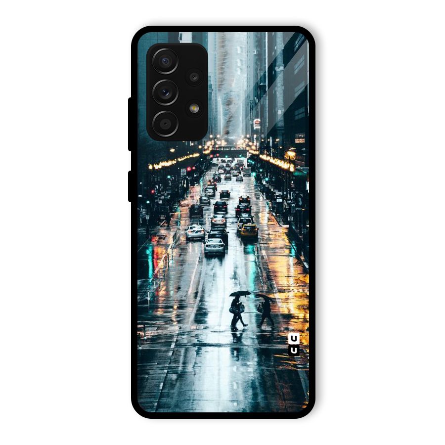 NY Streets Rainy Glass Back Case for Galaxy A53 5G