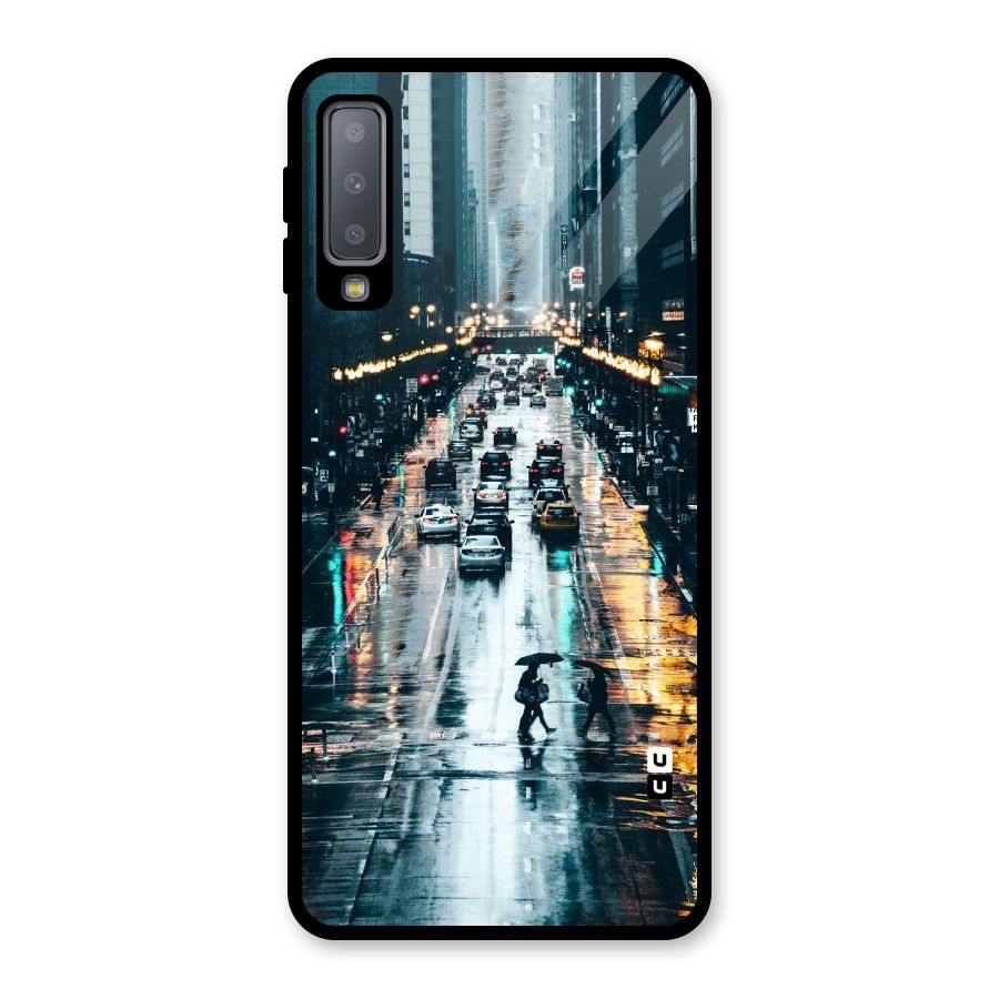 NY Streets Rainy Glass Back Case for Galaxy A7 (2018)