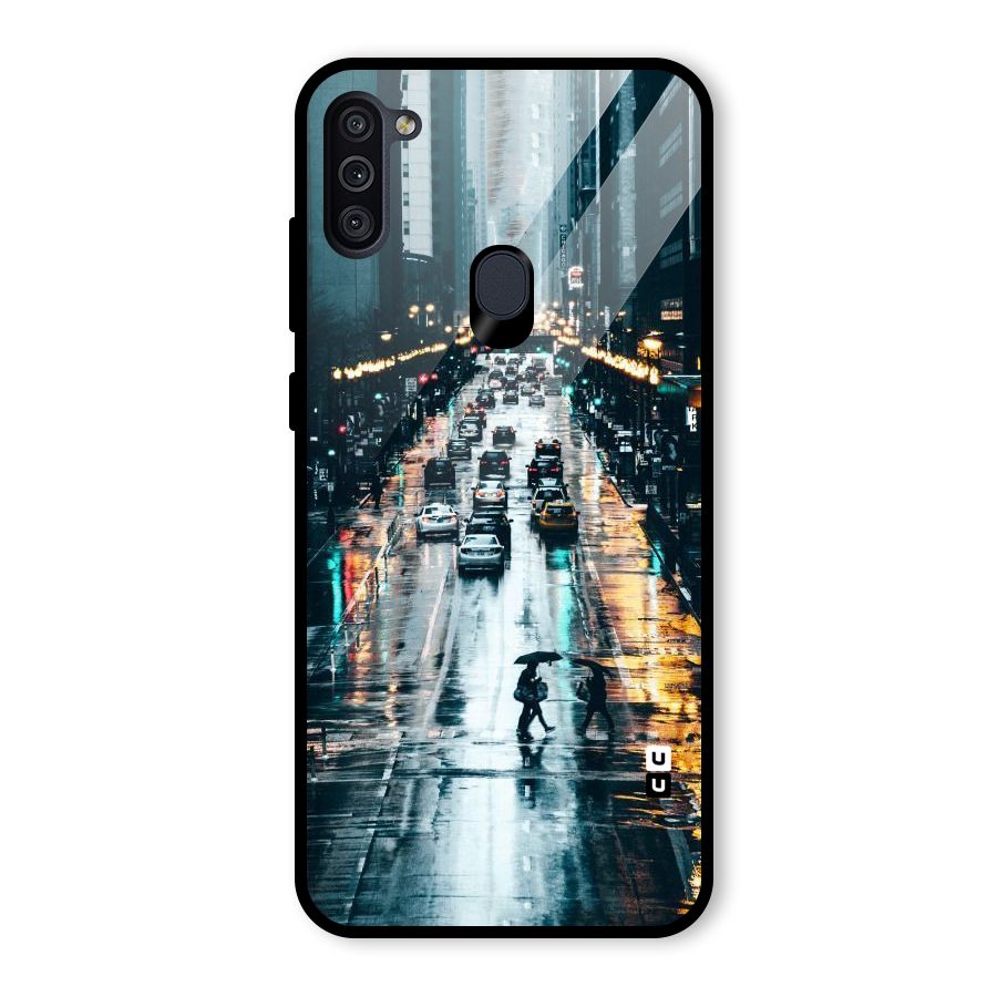 NY Streets Rainy Glass Back Case for Galaxy M11