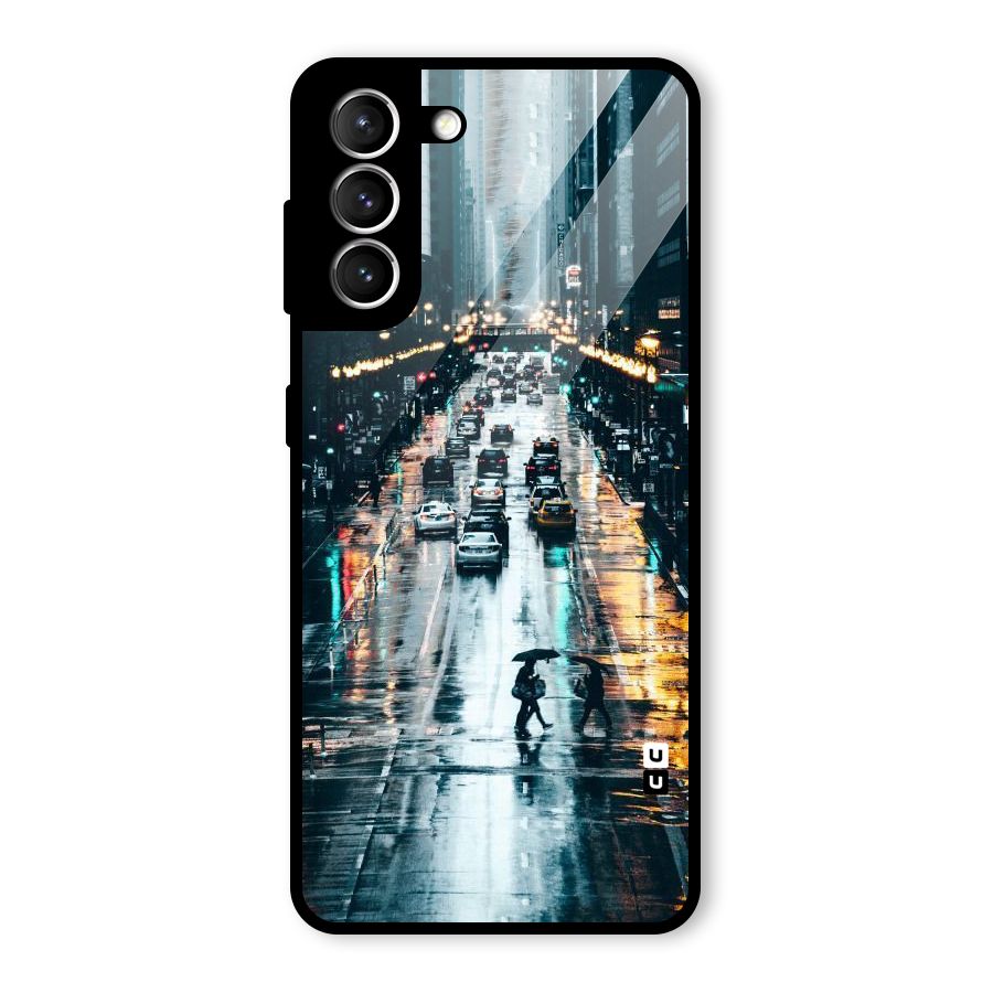 NY Streets Rainy Glass Back Case for Galaxy S21 5G