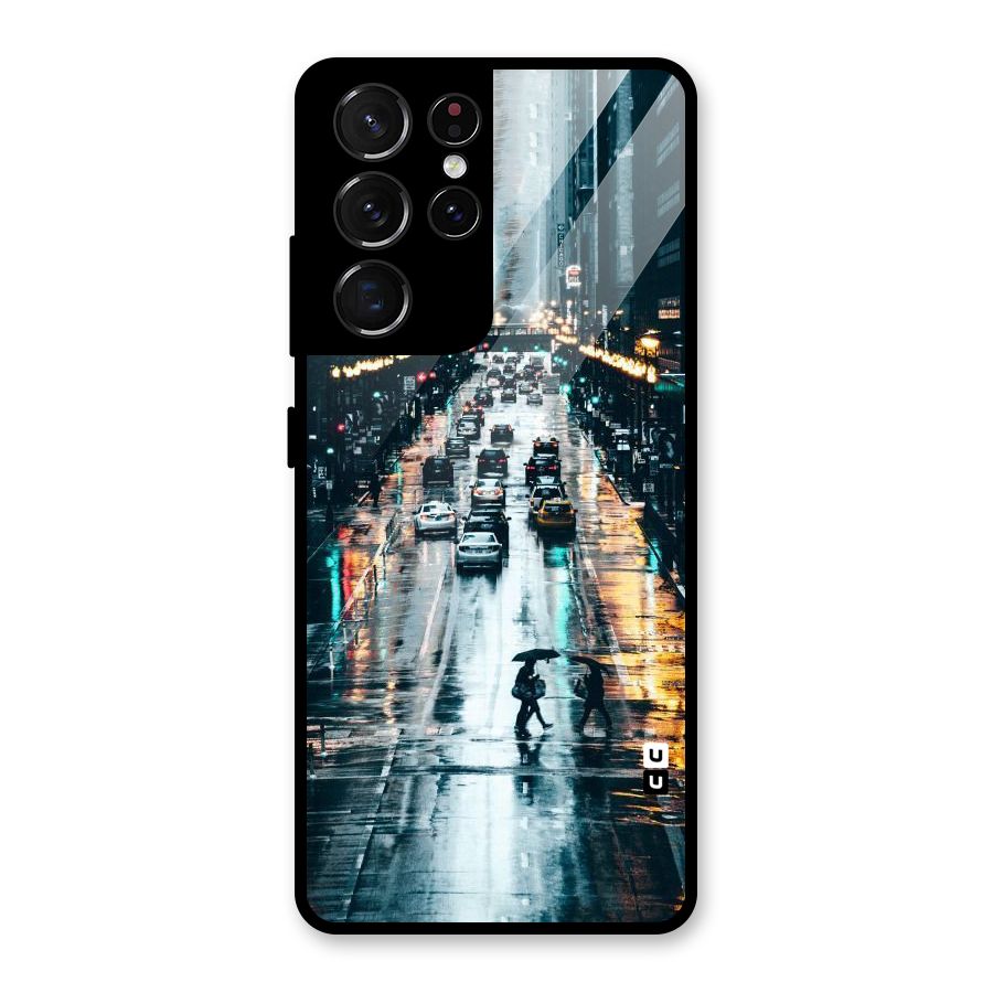 NY Streets Rainy Glass Back Case for Galaxy S21 Ultra 5G