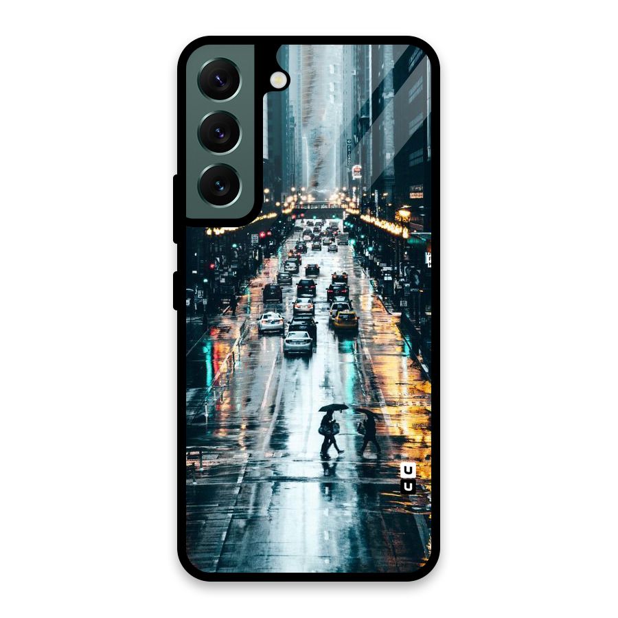 NY Streets Rainy Glass Back Case for Galaxy S22 5G
