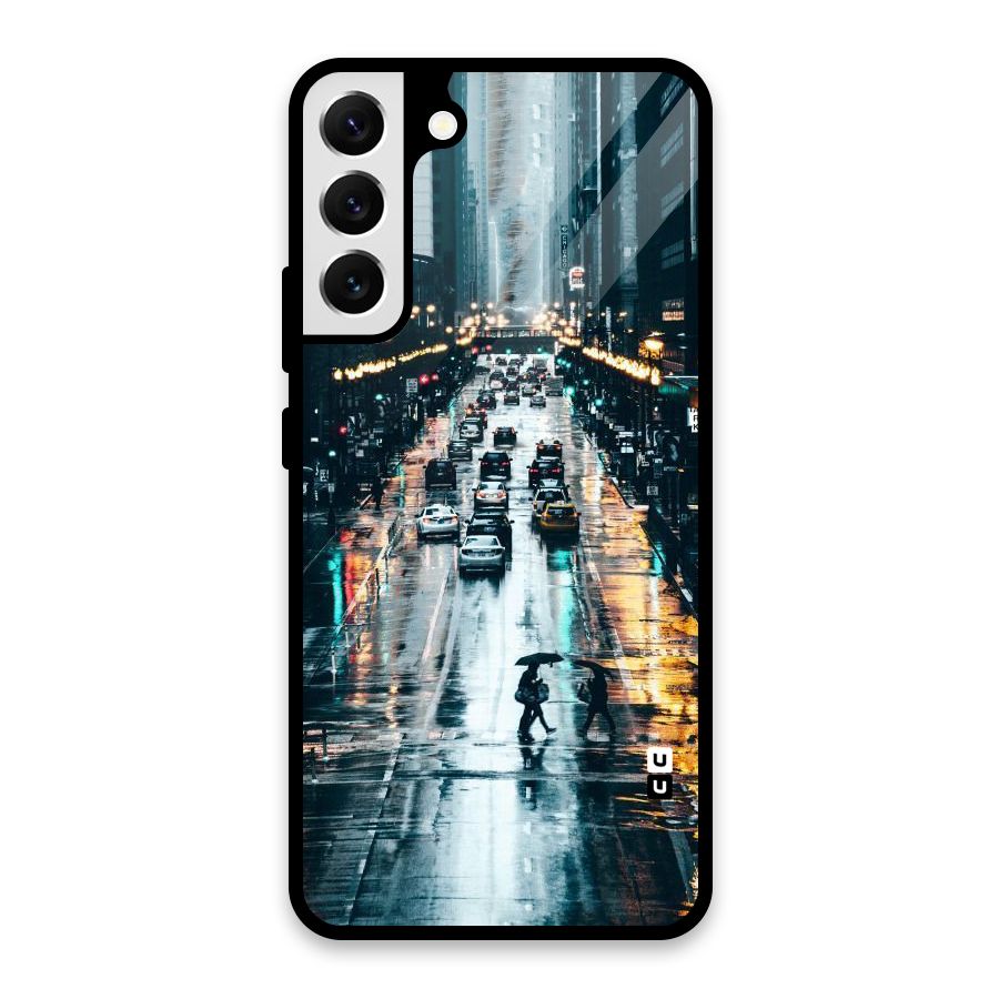 NY Streets Rainy Glass Back Case for Galaxy S22 Plus 5G