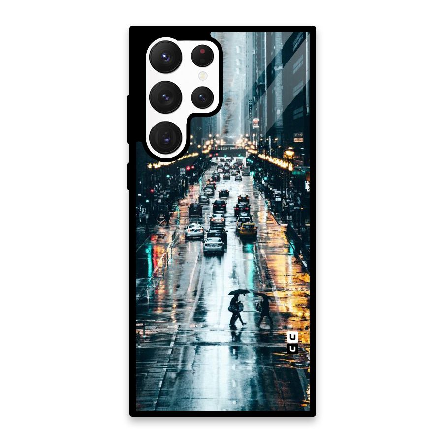 NY Streets Rainy Glass Back Case for Galaxy S22 Ultra 5G