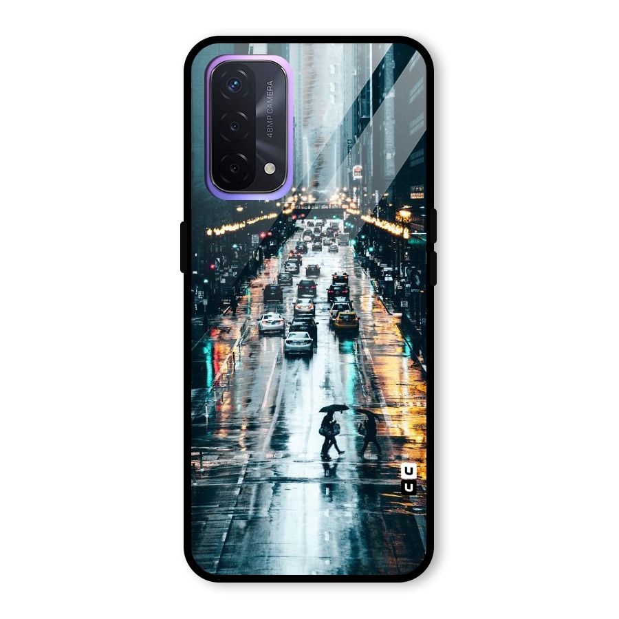 NY Streets Rainy Glass Back Case for Oppo A74 5G