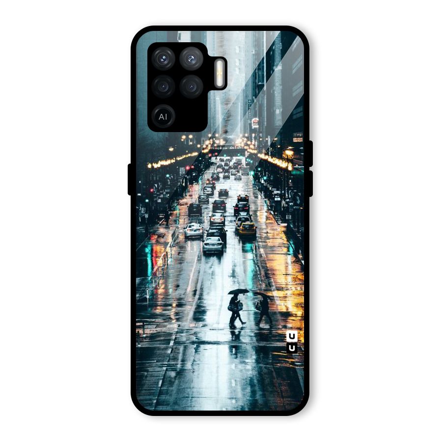 NY Streets Rainy Glass Back Case for Oppo F19 Pro