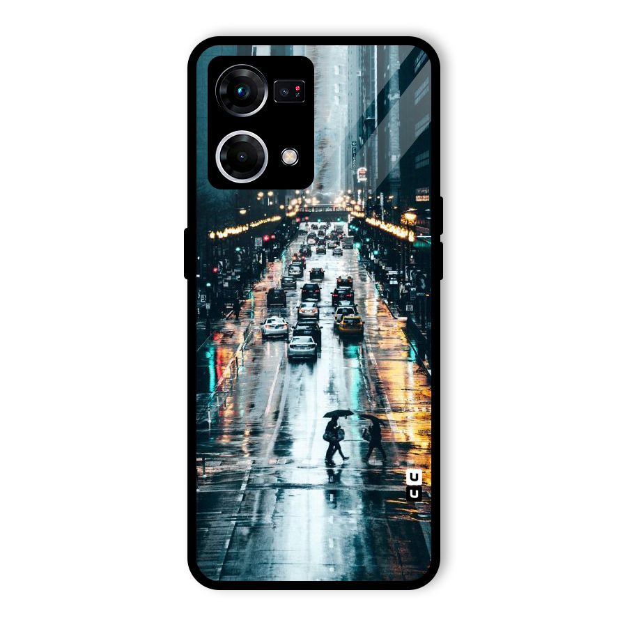 NY Streets Rainy Glass Back Case for Oppo F21 Pro 4G