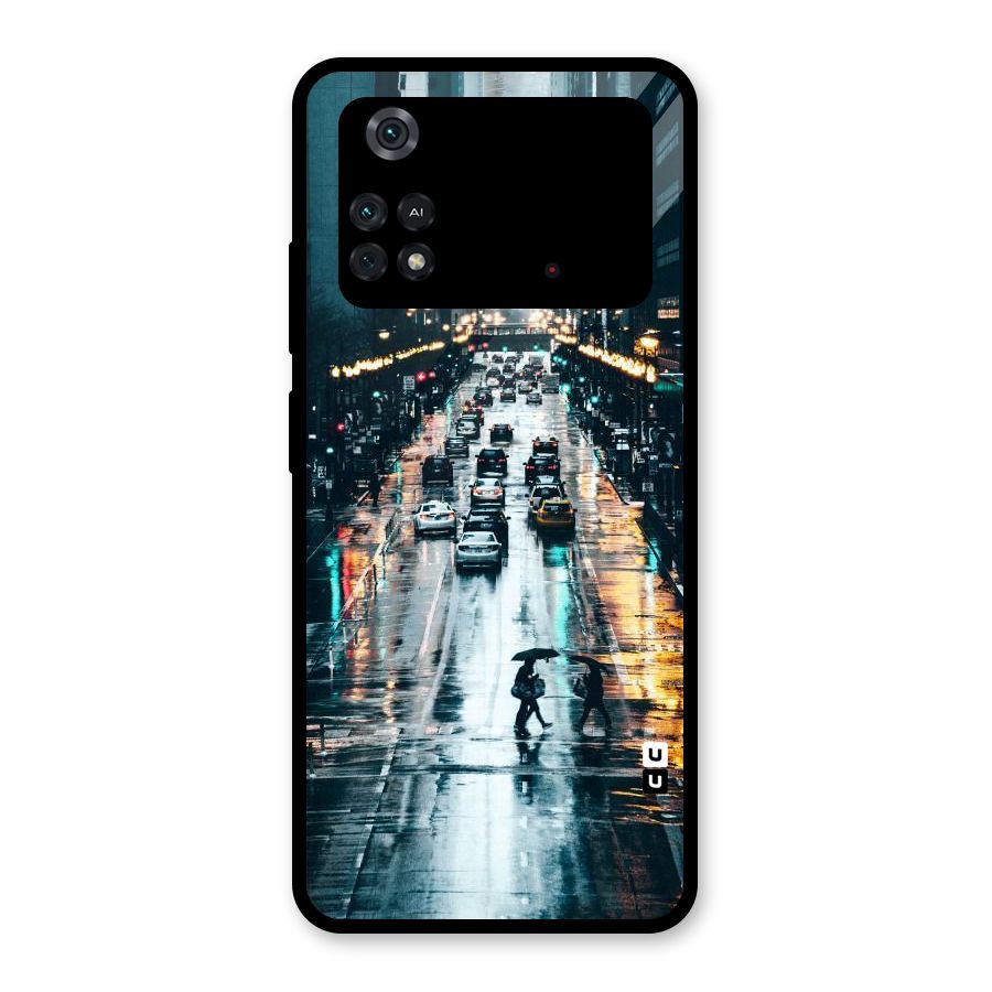 NY Streets Rainy Glass Back Case for Poco M4 Pro 4G