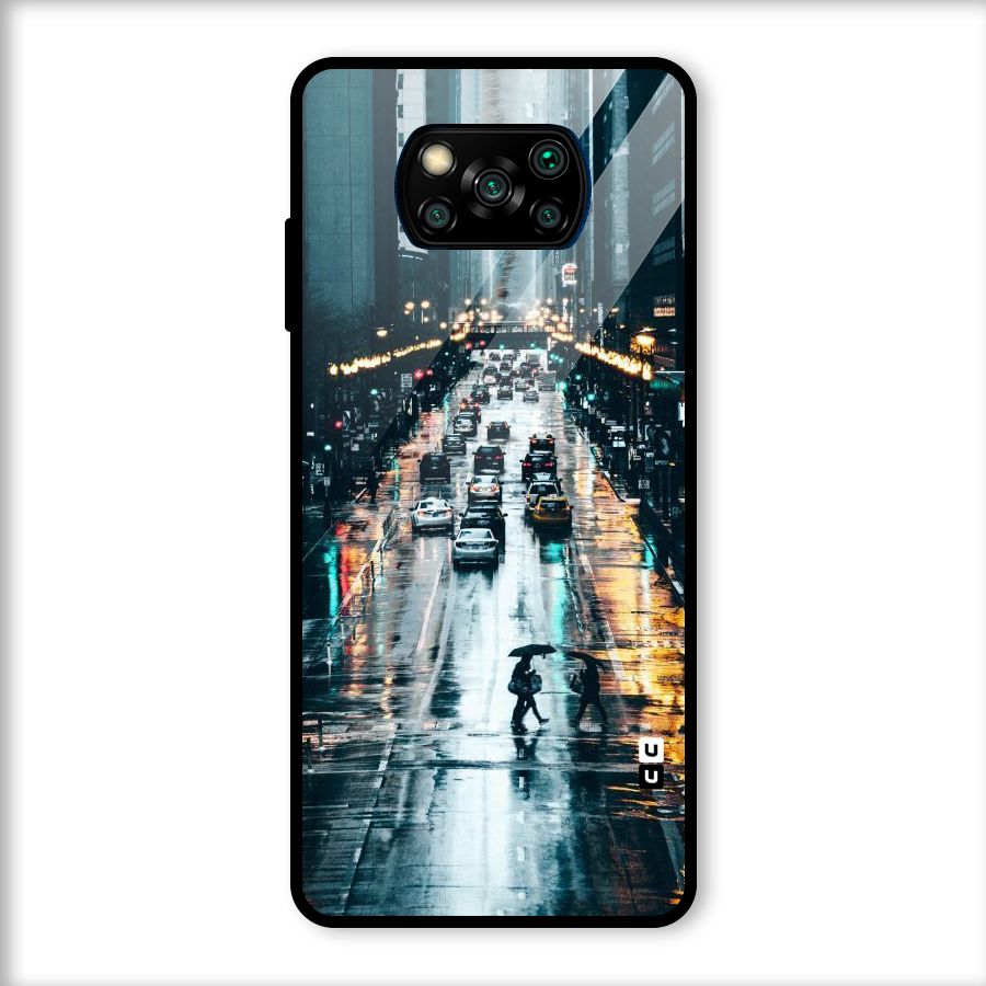 NY Streets Rainy Glass Back Case for Poco X3