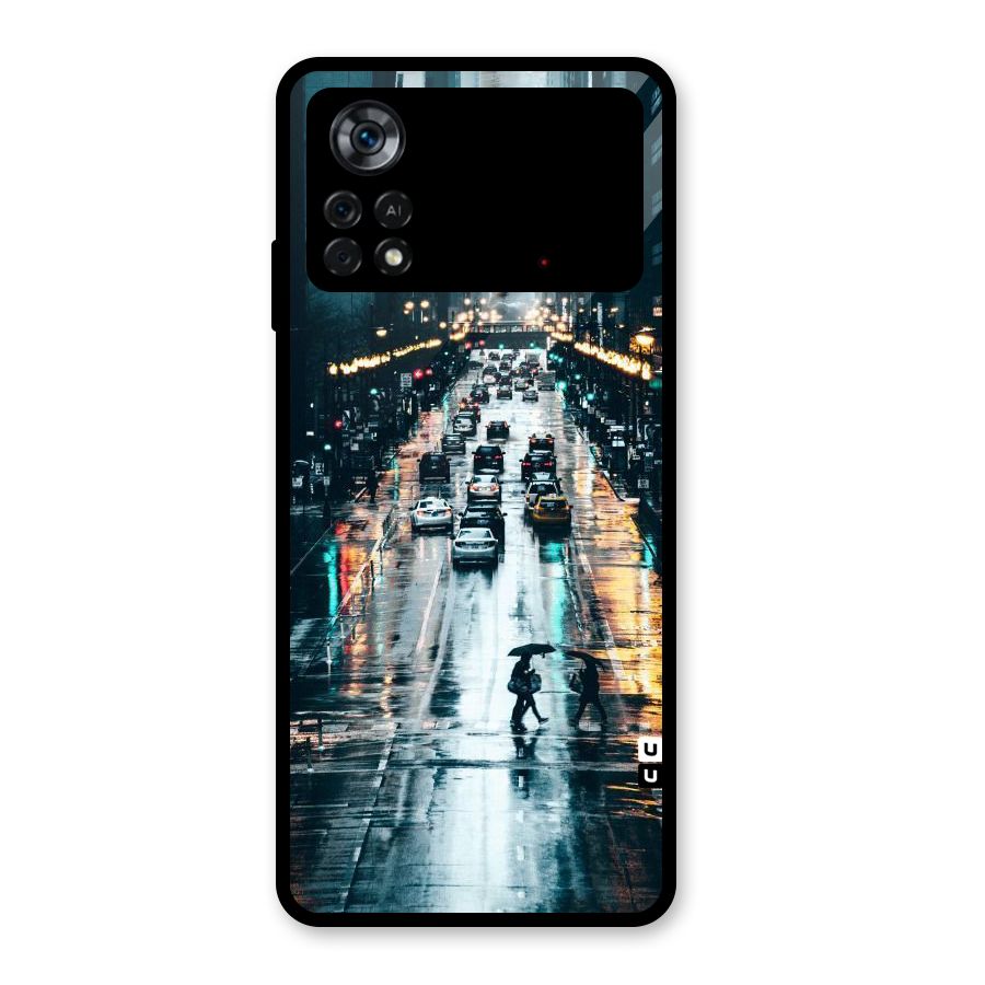 NY Streets Rainy Glass Back Case for Poco X4 Pro 5G