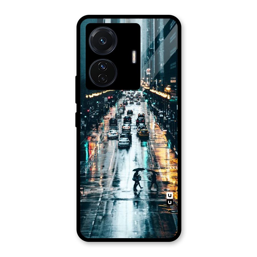 NY Streets Rainy Glass Back Case for Vivo T1 Pro