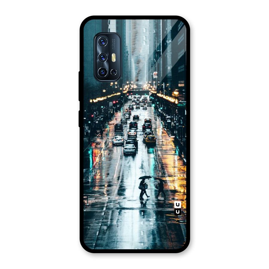NY Streets Rainy Glass Back Case for Vivo V17