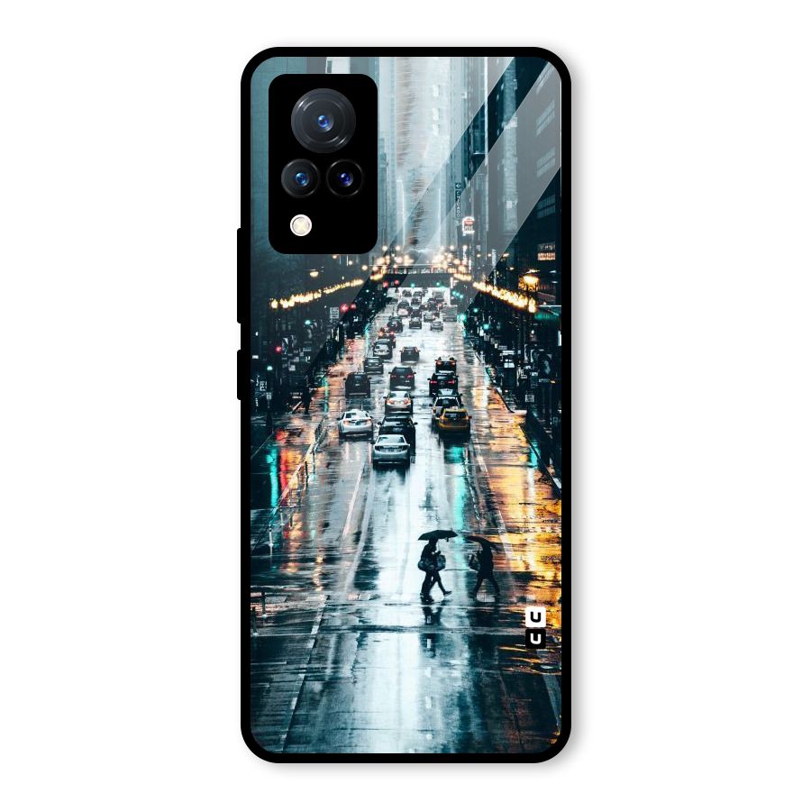 NY Streets Rainy Glass Back Case for Vivo V21 5G