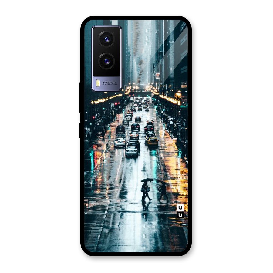 NY Streets Rainy Glass Back Case for Vivo V21e 5G