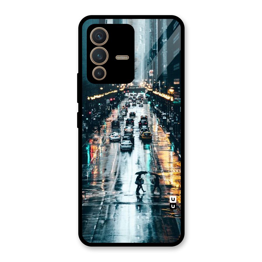 NY Streets Rainy Glass Back Case for Vivo V23 5G