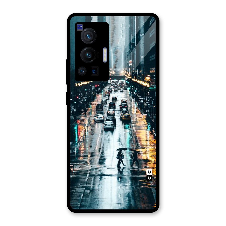NY Streets Rainy Glass Back Case for Vivo X70 Pro