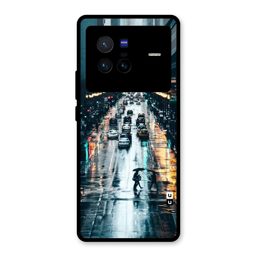 NY Streets Rainy Glass Back Case for Vivo X80