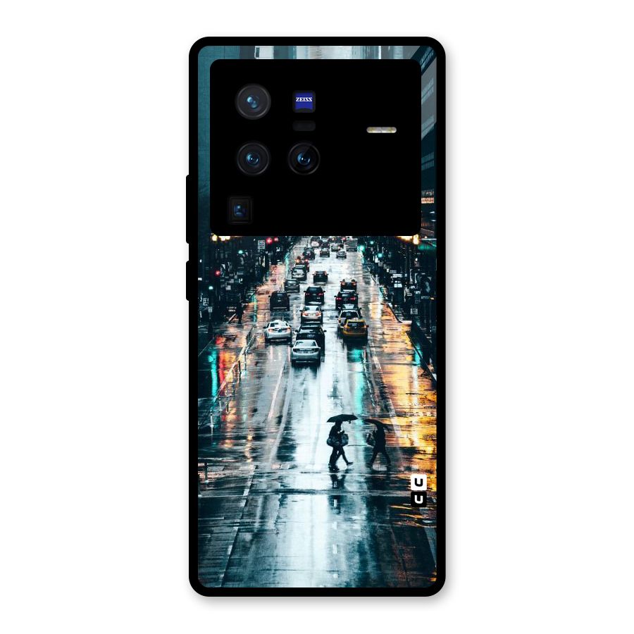 NY Streets Rainy Glass Back Case for Vivo X80 Pro