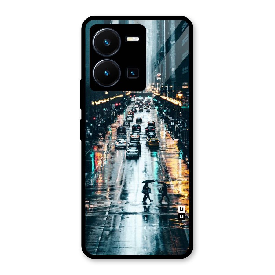 NY Streets Rainy Glass Back Case for Vivo Y35