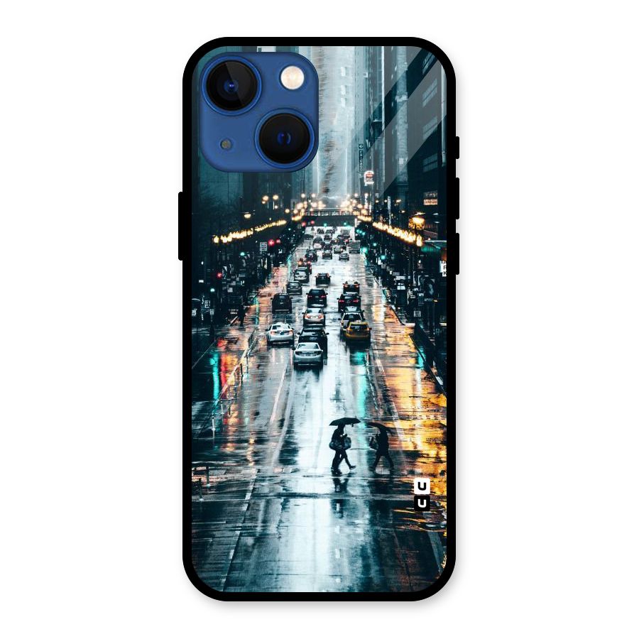 NY Streets Rainy Glass Back Case for iPhone 13 Mini