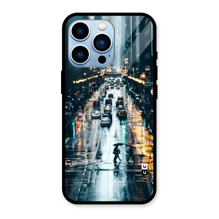 NY Streets Rainy Glass Back Case for iPhone 13 Pro