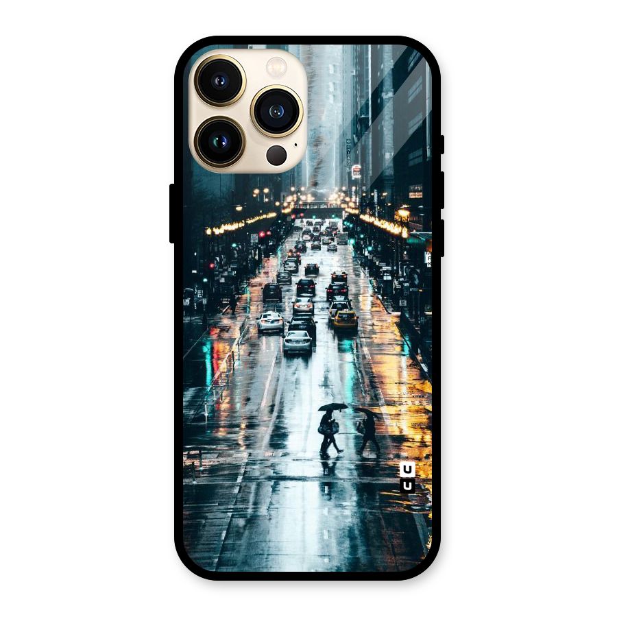 NY Streets Rainy Glass Back Case for iPhone 13 Pro Max