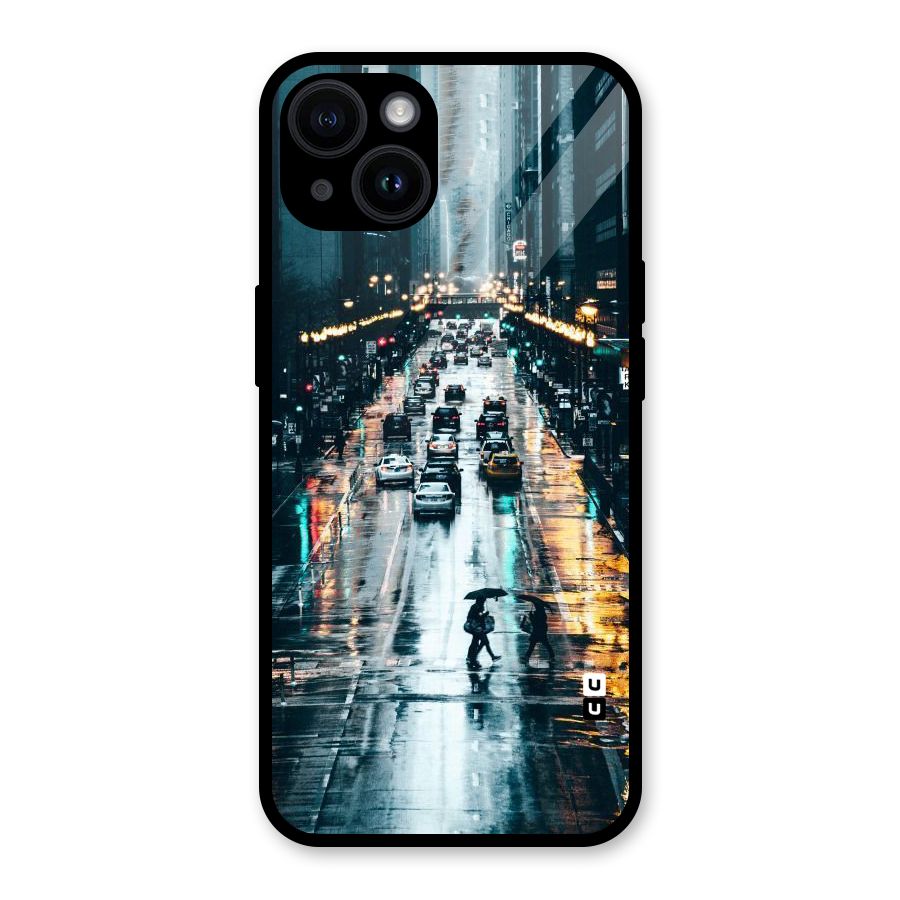 NY Streets Rainy Glass Back Case for iPhone 14