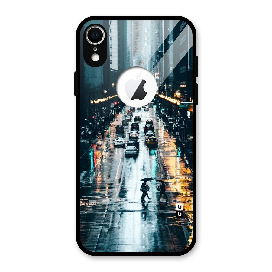NY Streets Rainy Glass Back Case for iPhone XR Logo Cut