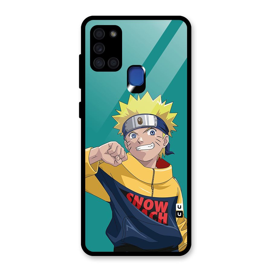 Naruto Snow Beach Art Glass Back Case for Galaxy A21s