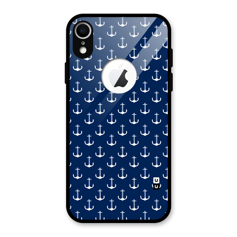 Nautical Pattern Glass Back Case for iPhone XR Logo Cut