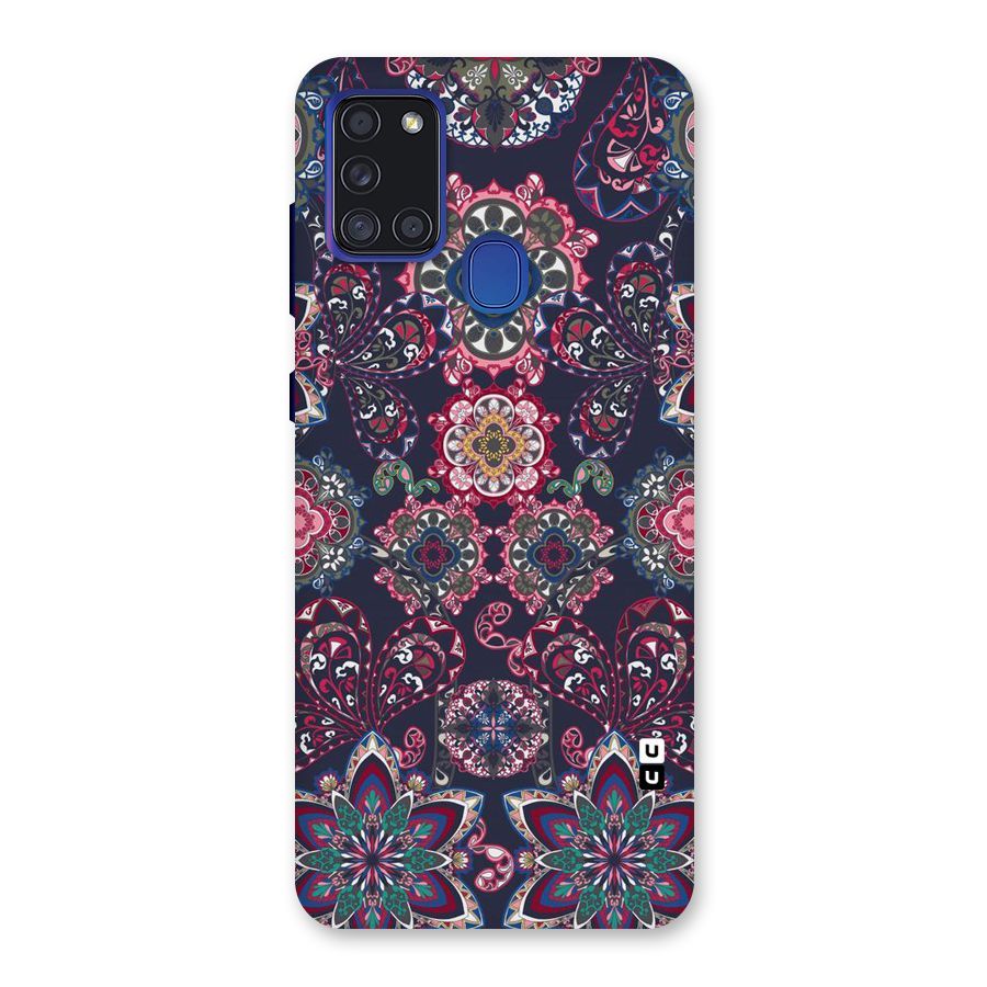 Navy Blue Bloom Pattern Back Case for Galaxy A21s