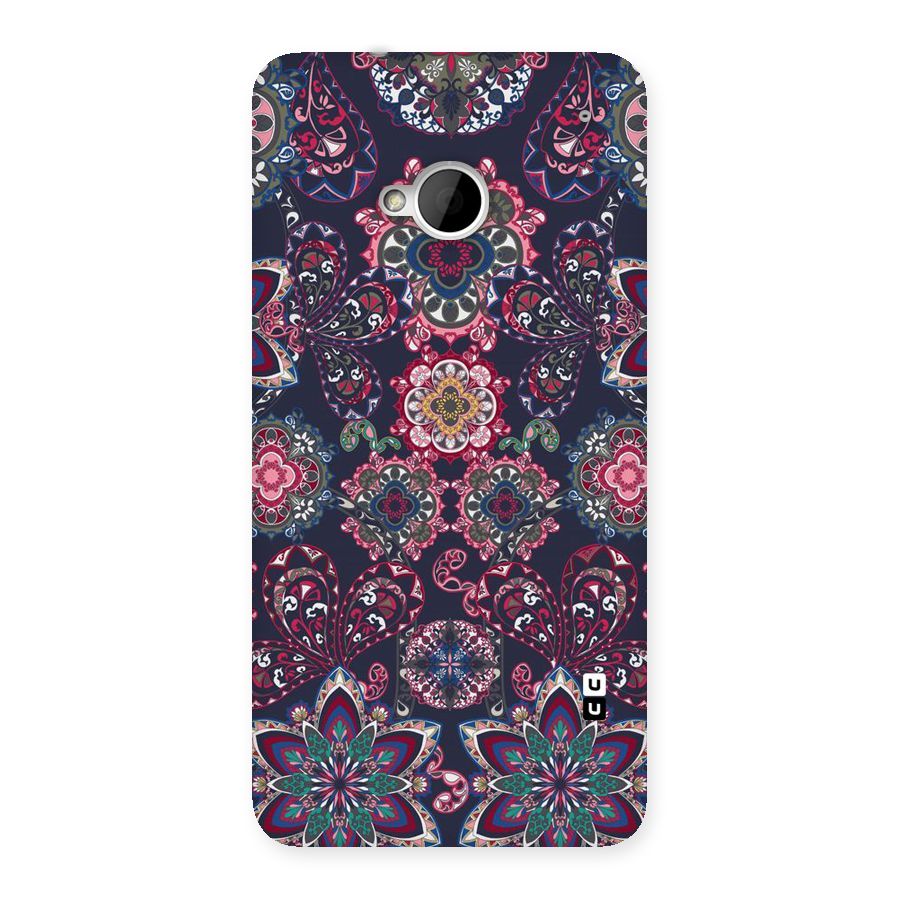 Navy Blue Bloom Pattern Back Case for HTC One M7