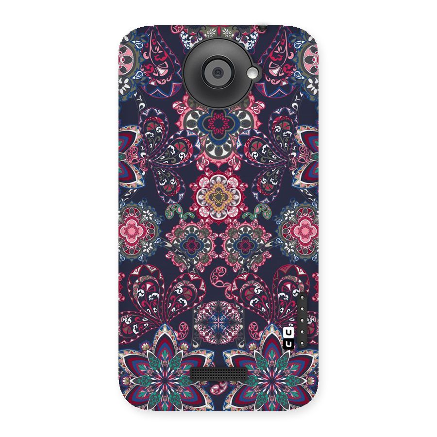 Navy Blue Bloom Pattern Back Case for HTC One X