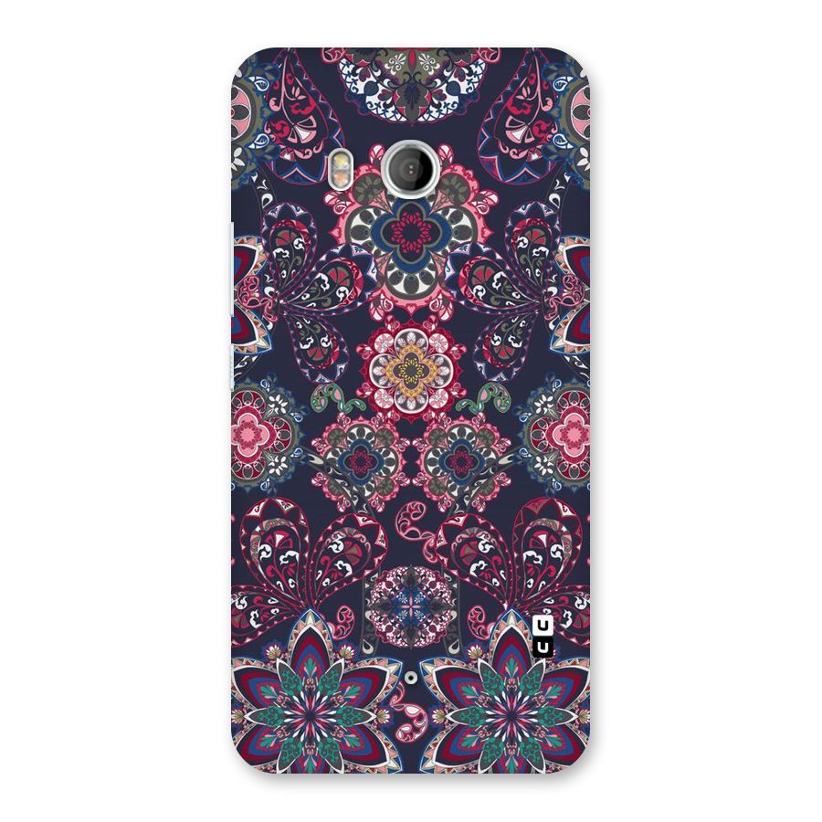 Navy Blue Bloom Pattern Back Case for HTC U11