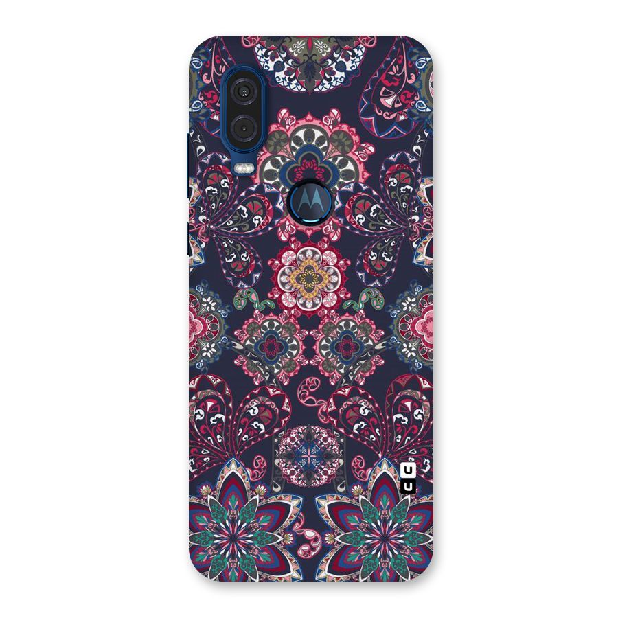 Navy Blue Bloom Pattern Back Case for Motorola One Vision