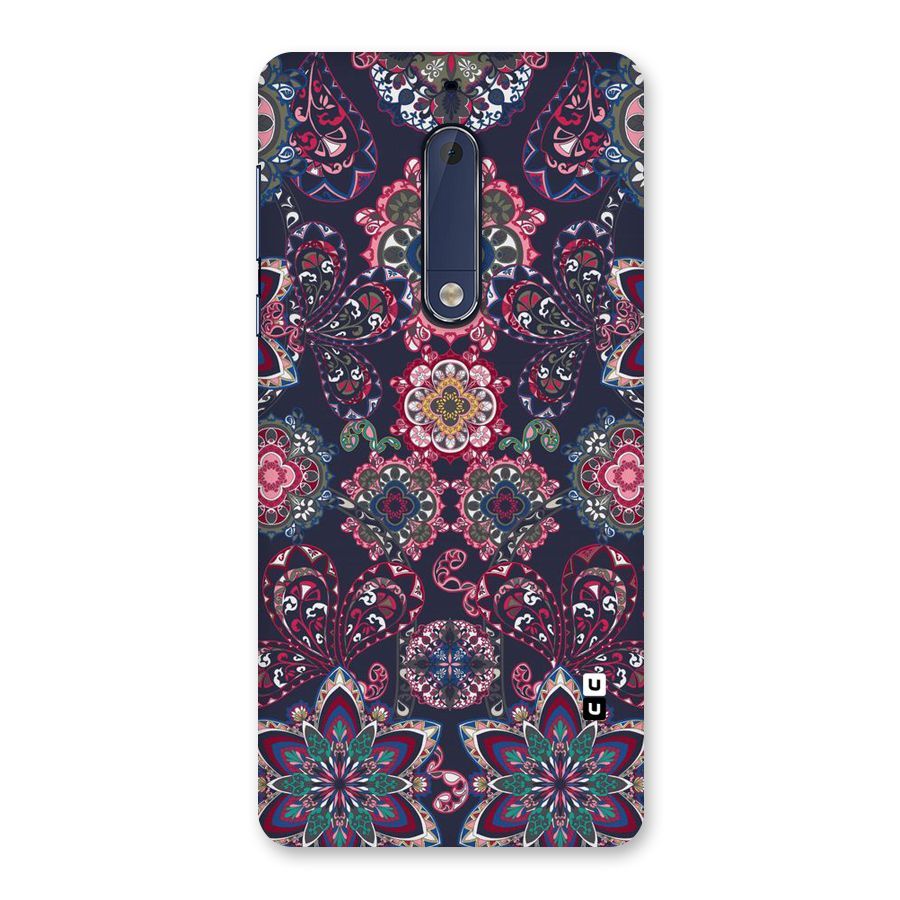 Navy Blue Bloom Pattern Back Case for Nokia 5