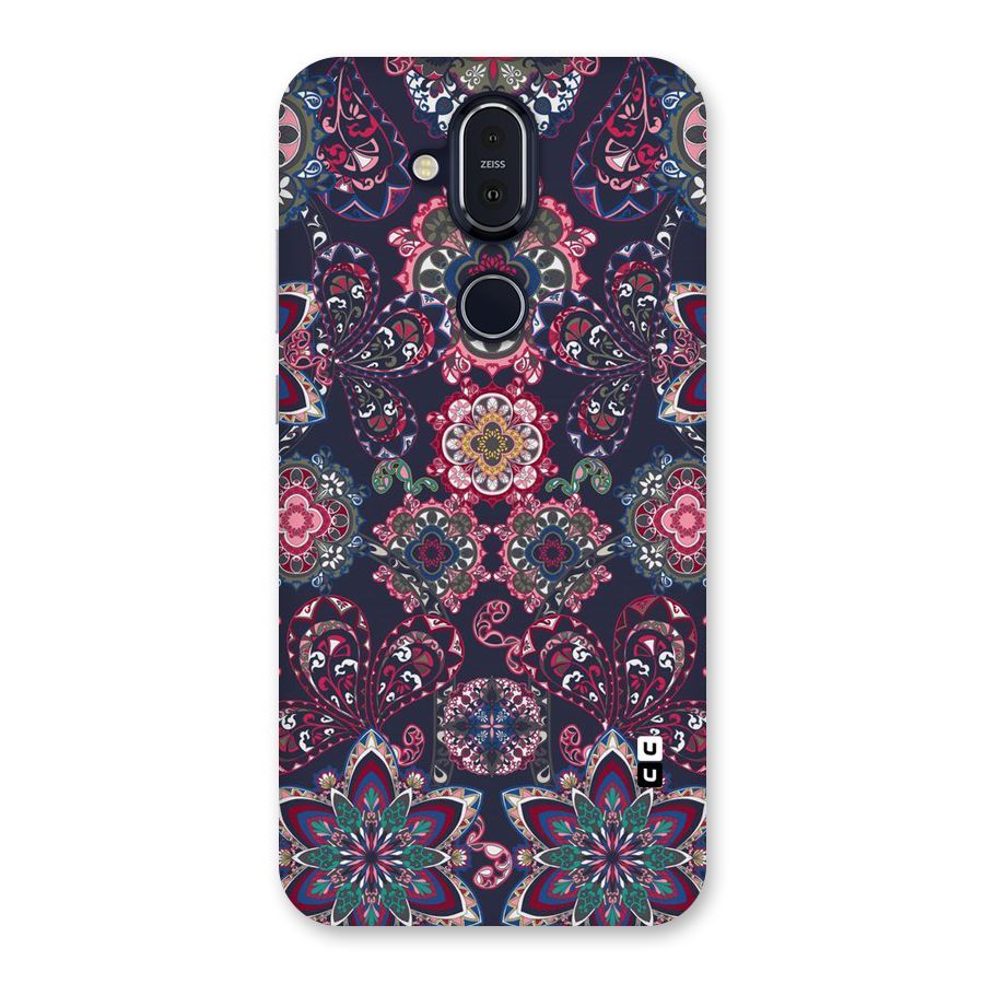 Navy Blue Bloom Pattern Back Case for Nokia 8.1