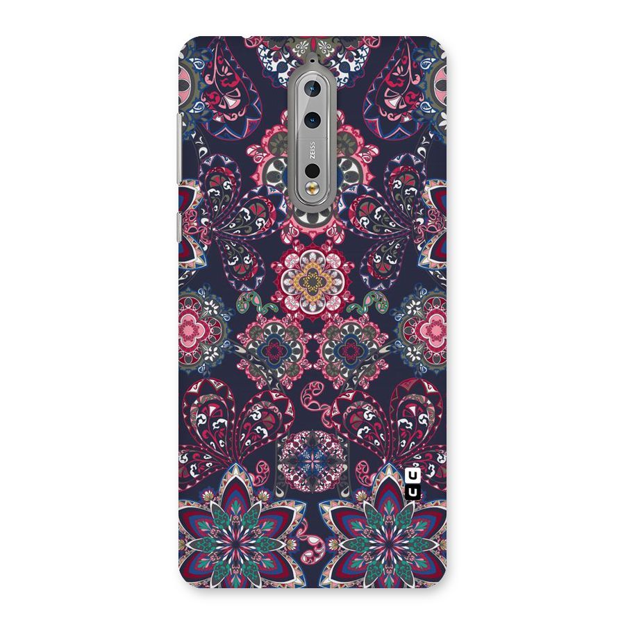Navy Blue Bloom Pattern Back Case for Nokia 8