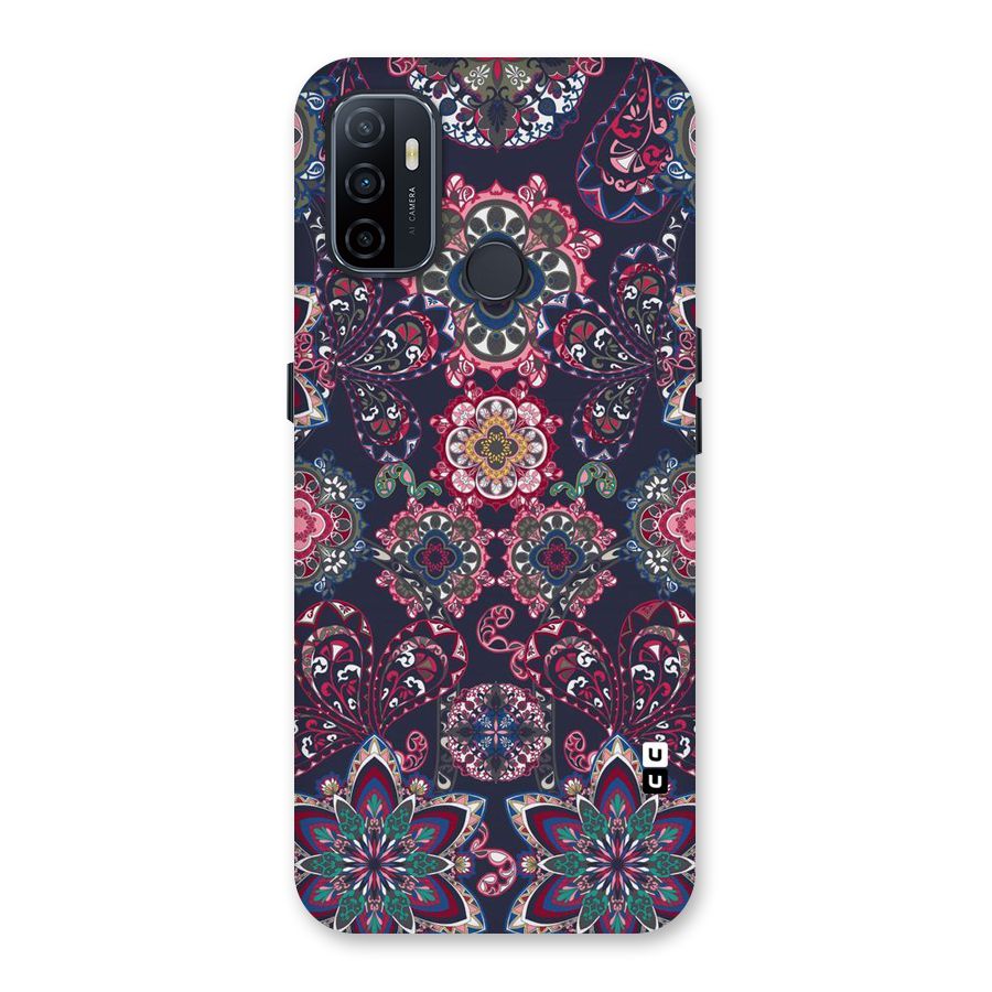 Navy Blue Bloom Pattern Back Case for Oppo A32