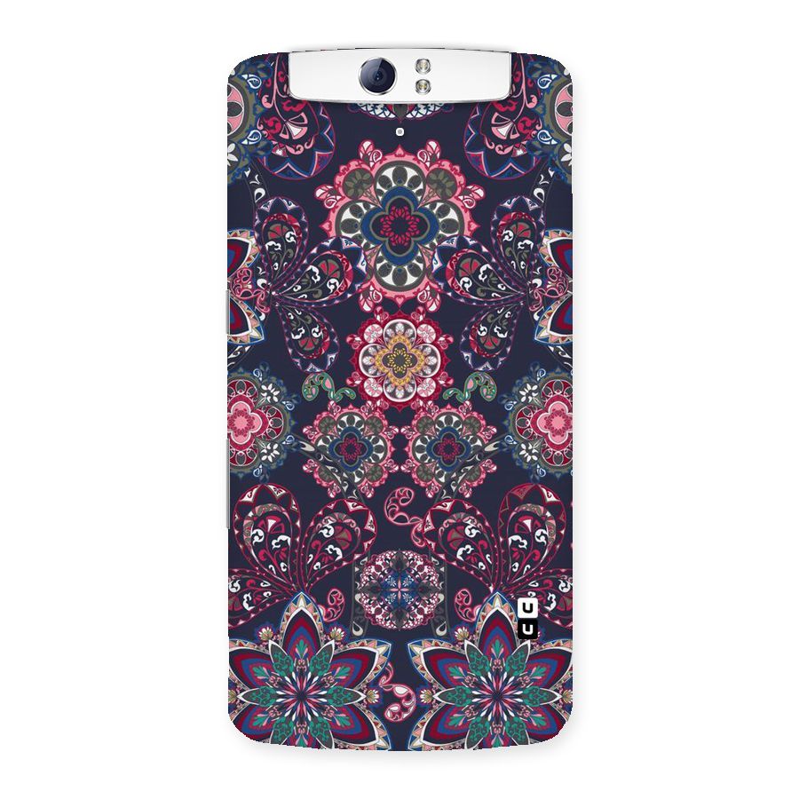 Navy Blue Bloom Pattern Back Case for Oppo N1