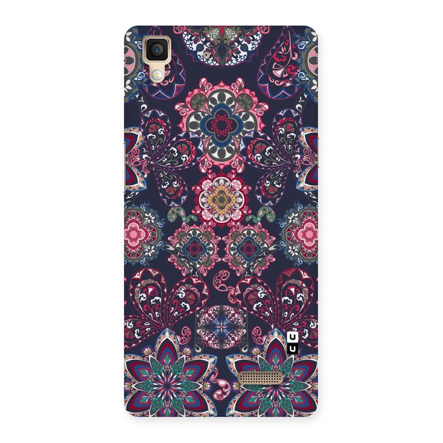 Navy Blue Bloom Pattern Back Case for Oppo R7