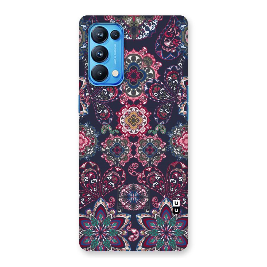 Navy Blue Bloom Pattern Back Case for Oppo Reno5 Pro 5G